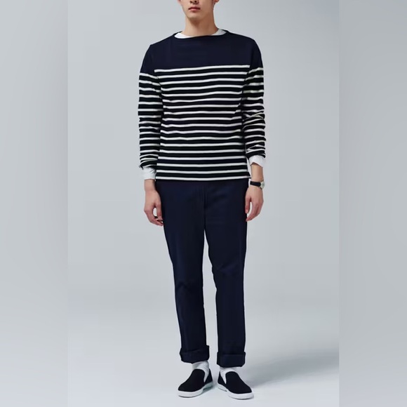 100% Cotton Knitted Sailor Breton Stripe Shirt Muji Unisex Boatneck Longsleeve - Picture 4 of 10